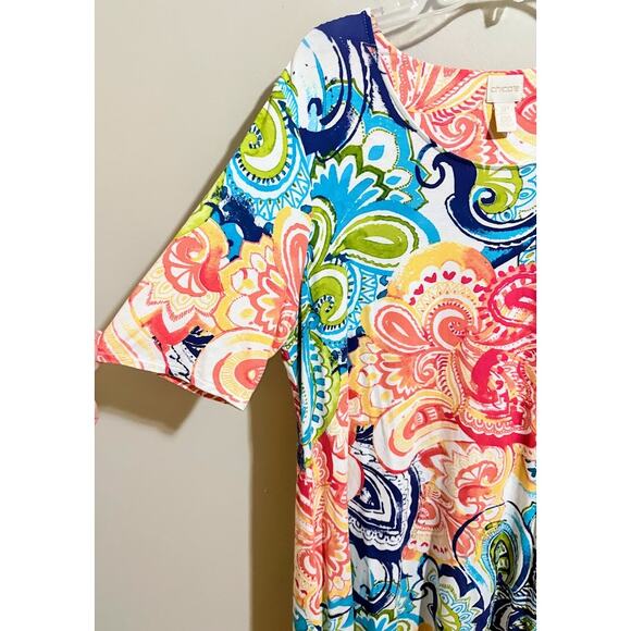 Chico's Bright Colors Paisley Print Short Sleeve Shift Dress Petite Size 16 (3) - Picture 4 of 9
